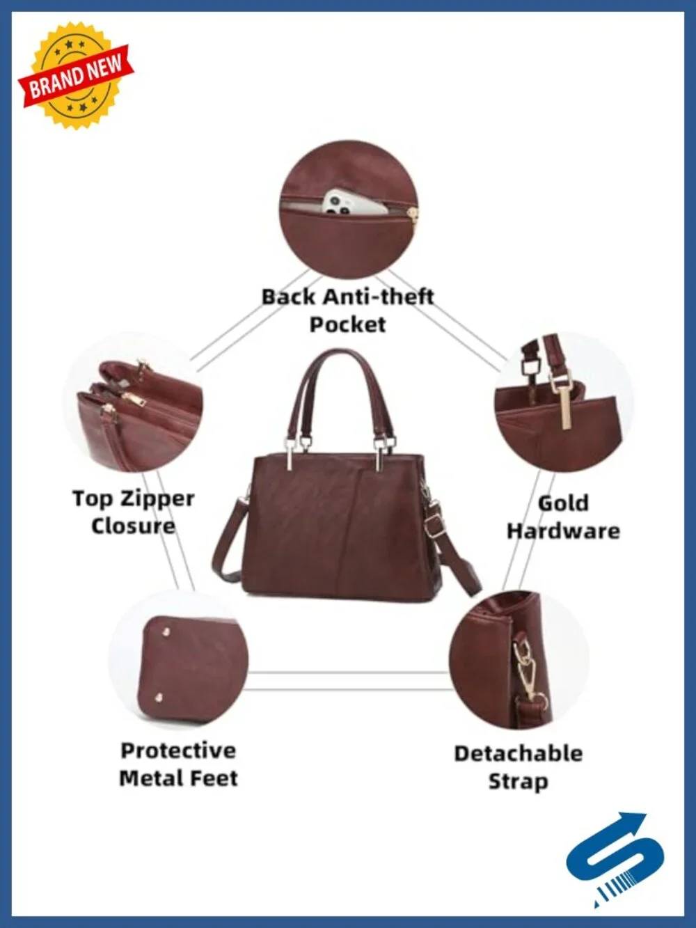 Vegan Leather Hobo Bag with Top Zipper, Detachable Strap, 3 Pockets